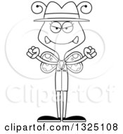 Lineart Clipart Of A Cartoon Black And White Mad Butterfly Detective Royalty Free Outline Vector Illustration
