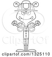 Lineart Clipart Of A Cartoon Black And White Mad Butterfly Firefighter Royalty Free Outline Vector Illustration