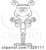 Lineart Clipart Of A Cartoon Black And White Mad Fitness Butterfly Royalty Free Outline Vector Illustration