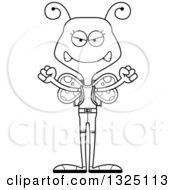 Lineart Clipart Of A Cartoon Black And White Mad Butterfly Hiker Royalty Free Outline Vector Illustration