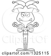 Lineart Clipart Of A Cartoon Black And White Mad Butterfly Jester Royalty Free Outline Vector Illustration