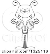 Lineart Clipart Of A Cartoon Black And White Mad Karate Butterfly Royalty Free Outline Vector Illustration