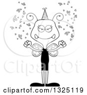 Lineart Clipart Of A Cartoon Black And White Mad New Years Party Butterfly Royalty Free Outline Vector Illustration