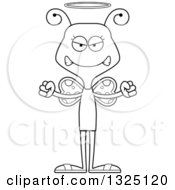 Lineart Clipart Of A Cartoon Black And White Mad Butterfly Angel Royalty Free Outline Vector Illustration