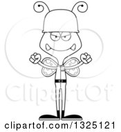 Lineart Clipart Of A Cartoon Black And White Mad Butterfly Soldier Royalty Free Outline Vector Illustration