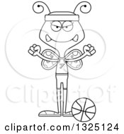 Lineart Clipart Of A Cartoon Black And White Mad Butterfly Basketball Player Royalty Free Outline Vector Illustration