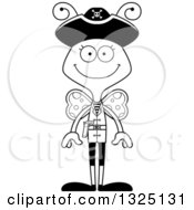 Lineart Clipart Of A Cartoon Black And White Happy Butterfly Pirate Royalty Free Outline Vector Illustration