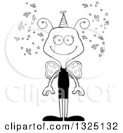Lineart Clipart Of A Cartoon Black And White Happy New Years Party Butterfly Royalty Free Outline Vector Illustration