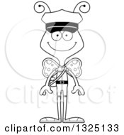 Lineart Clipart Of A Cartoon Black And White Happy Butterfly Mailman Royalty Free Outline Vector Illustration
