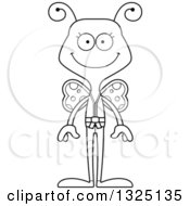 Lineart Clipart Of A Cartoon Black And White Happy Karate Butterfly Royalty Free Outline Vector Illustration