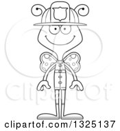 Lineart Clipart Of A Cartoon Black And White Happy Butterfly Firefighter Royalty Free Outline Vector Illustration