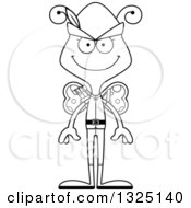 Lineart Clipart Of A Cartoon Black And White Happy Butterfly Robin Hood Royalty Free Outline Vector Illustration