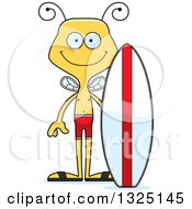 Poster, Art Print Of Cartoon Happy Bee Surfer