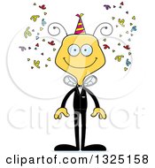 Clipart Of A Cartoon Happy New Year Party Bee Royalty Free Vector Illustration