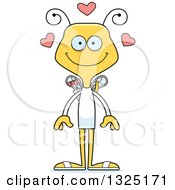 Clipart Of A Cartoon Happy Valentines Day Cupid Bee Royalty Free Vector Illustration