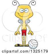 Poster, Art Print Of Cartoon Happy Bee Beach Volleyball Player