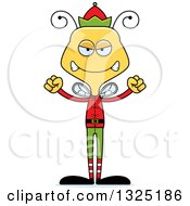 Clipart Of A Cartoon Mad Bee Christmas Elf Royalty Free Vector Illustration