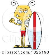 Clipart Of A Cartoon Mad Bee Surfer Royalty Free Vector Illustration