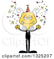 Clipart Of A Cartoon Mad New Year Party Bee Royalty Free Vector Illustration