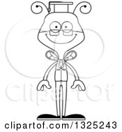 Lineart Clipart Of A Cartoon Black And White Happy Bee Professor Royalty Free Outline Vector Illustration