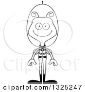 Lineart Clipart Of A Cartoon Black And White Happy Futuristic Space Bee Royalty Free Outline Vector Illustration