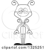 Lineart Clipart Of A Cartoon Black And White Happy Bee Scientist Royalty Free Outline Vector Illustration