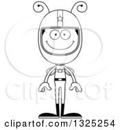 Lineart Clipart Of A Cartoon Black And White Happy Bee Race Car Driver Royalty Free Outline Vector Illustration