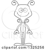 Lineart Clipart Of A Cartoon Black And White Happy Bee In Pajamas Royalty Free Outline Vector Illustration