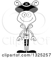 Lineart Clipart Of A Cartoon Black And White Happy Bee Pirate Royalty Free Outline Vector Illustration
