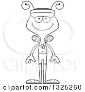 Lineart Clipart Of A Cartoon Black And White Happy Bee Lifeguard Royalty Free Outline Vector Illustration