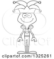 Lineart Clipart Of A Cartoon Black And White Happy Bee Jester Royalty Free Outline Vector Illustration