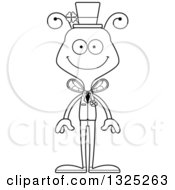 Lineart Clipart Of A Cartoon Black And White Happy Irish St Patricks Day Bee Royalty Free Outline Vector Illustration