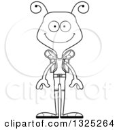 Lineart Clipart Of A Cartoon Black And White Happy Bee Hiker Royalty Free Outline Vector Illustration