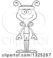 Lineart Clipart Of A Cartoon Black And White Happy Fitness Bee Royalty Free Outline Vector Illustration