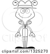 Lineart Clipart Of A Cartoon Black And White Happy Bee Detective Royalty Free Outline Vector Illustration
