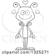 Lineart Clipart Of A Cartoon Black And White Happy Valentines Day Cupid Bee Royalty Free Outline Vector Illustration