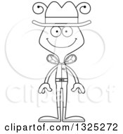 Lineart Clipart Of A Cartoon Black And White Happy Bee Cowboy Royalty Free Outline Vector Illustration