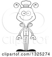Lineart Clipart Of A Cartoon Black And White Happy Bee Chef Royalty Free Outline Vector Illustration