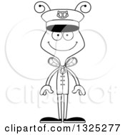 Lineart Clipart Of A Cartoon Black And White Happy Bee Boat Captain Royalty Free Outline Vector Illustration