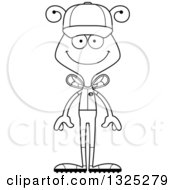 Lineart Clipart Of A Cartoon Black And White Happy Bee Baseball Player Royalty Free Outline Vector Illustration
