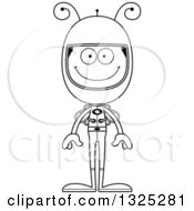 Lineart Clipart Of A Cartoon Black And White Happy Bee Astronaut Royalty Free Outline Vector Illustration