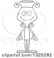 Lineart Clipart Of A Cartoon Black And White Happy Bee Angel Royalty Free Outline Vector Illustration