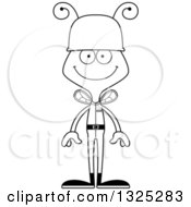 Lineart Clipart Of A Cartoon Black And White Happy Bee Soldier Royalty Free Outline Vector Illustration
