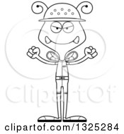 Lineart Clipart Of A Cartoon Black And White Mad Bee Zookeeper Royalty Free Outline Vector Illustration