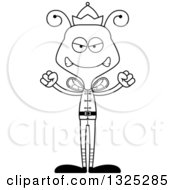 Lineart Clipart Of A Cartoon Black And White Mad Bee Christmas Elf Royalty Free Outline Vector Illustration