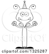 Lineart Clipart Of A Cartoon Black And White Mad Bee Wizard Royalty Free Outline Vector Illustration