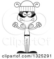 Lineart Clipart Of A Cartoon Black And White Mad Bee Robber Royalty Free Outline Vector Illustration
