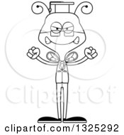 Lineart Clipart Of A Cartoon Black And White Mad Bee Professor Royalty Free Outline Vector Illustration
