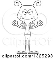 Lineart Clipart Of A Cartoon Black And White Mad Bee Swimmer Royalty Free Outline Vector Illustration