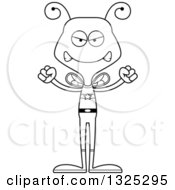 Lineart Clipart Of A Cartoon Black And White Mad Bee Super Hero Royalty Free Outline Vector Illustration